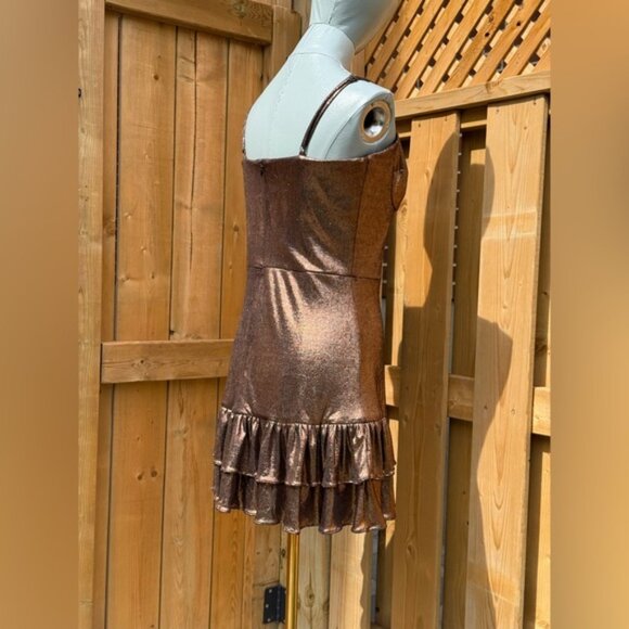 🆕 DRESS THE POPULATION 🧿 NWT Arden Fit and Flare Mini Dress, Brown Bronze Sz M - Picture 7 of 16
